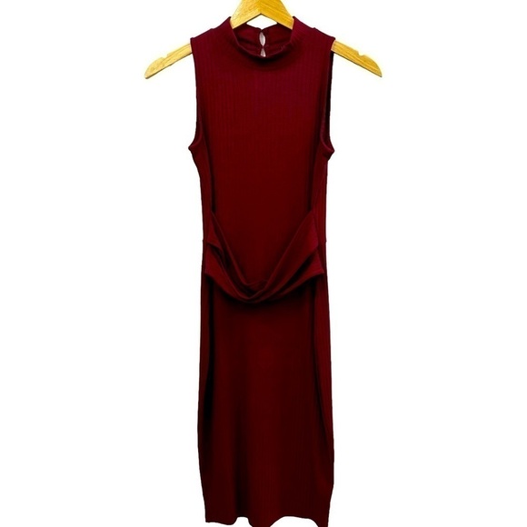 Venus Cranberry Sleeveless Ribbed Bodycon Dress, M - Picture 1 of 8